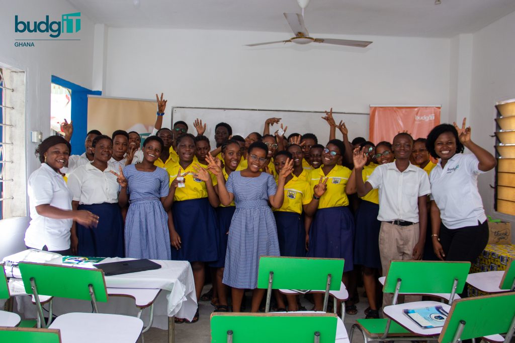 A group picture of students in attendance with BudgIT Ghana Staff