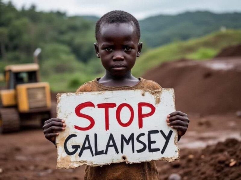 image of a child holding a #StopGalamsey placard